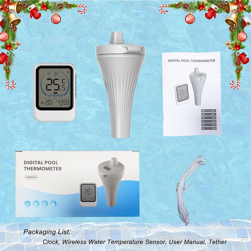 VISLONE Pool Thermometer with Temperature Sensor for Pool Fish Tank Bathtub Swimming Pool 12/24-Hour Time Format Record Highest Lowest Outdoor Temperature℃/℉ switchable - Image 4